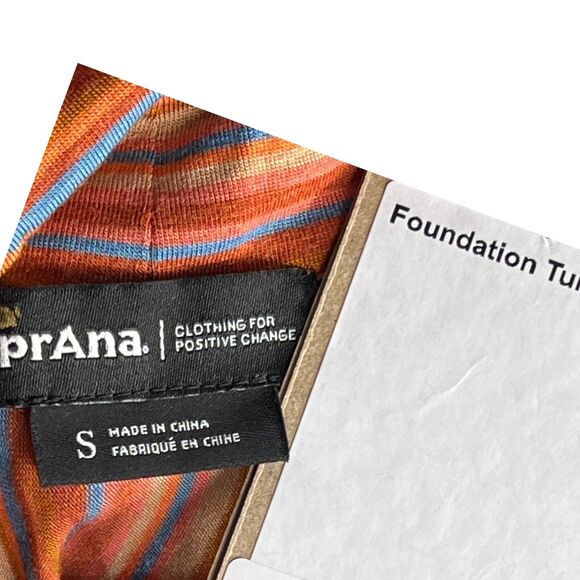 Prana Top S Orange Stripe Turtleneck Foundation Ribbed Tencel Layering - Picture 4 of 12